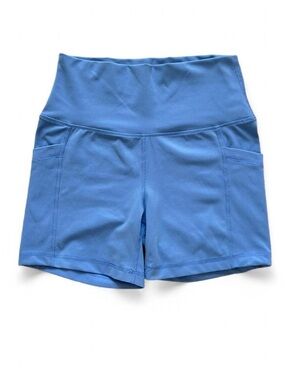 90 Degree By Reflex Light Blue High-Waist Athletic Shorts with Pockets M